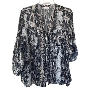Calvin Klein LINEN Animal Print Buttondown blouse size 2X